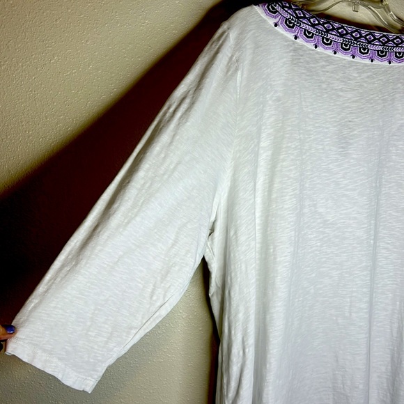 Talbots Embroidered V Neck Top Size 3X Petite White 3/4 Sleeve Boho Cotton - Picture 11 of 17